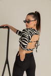 Zebra Desen Crop Bluz - SİYAH