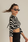 Zebra Desen Crop Bluz - SİYAH