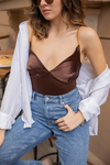Zincir Askılı Saten Crop - KAHVERENGİ