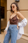 Zincir Askılı Saten Crop - KAHVERENGİ