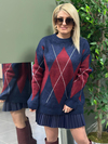 Baklava Desenli Kazak LACİVERT BORDO-23KUST000103