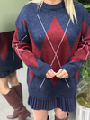 Baklava Desenli Kazak LACİVERT BORDO-23KUST000103