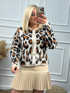 Şardonlu Leopar Desen Hırka KAHVE-23KDIS000020