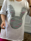 Tavşan Figürlü Taş İşleme Yanları Yırtmaçlı Tshirt BEYAZ-23YUST000015
