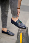Dark Dark Blue Men Leather Shoes