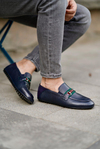 Dark Dark Blue Men Leather Shoes