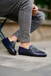 Dark Dark Blue Men Leather Shoes
