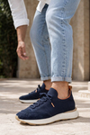 Delta Lacivert-Turuncu Triko & Hakiki Deri Sneaker
