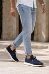 Delta Lacivert-Turuncu Triko & Hakiki Deri Sneaker