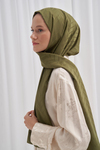 Baklava Desen Pamuk İpek Şal Zeytin Yeşili
