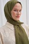 Baklava Desen Pamuk İpek Şal Zeytin Yeşili