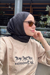 Feyza Hakyemez'in Tercihi Baklava Desen Pamuk İpek Şal Siyah