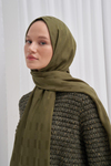 Küpçizgi Jakar İtalyan İpekli Şal Zeytin Yeşili