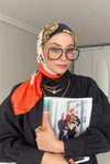 Şeyda Ateştepe'nin Tercihi Twill Eşarp İtaly Desen Turuncu