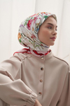 Twill Eşarp Beyaz Floral Desen
