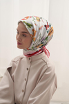 Twill Eşarp Beyaz Floral Desen