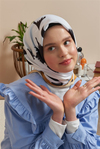 Twill Eşarp Siyah/Sarı Çiçek Desen 