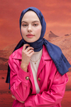 Yazı Desen Jakar İtalyan İpekli Şal Lacivert