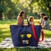 JantiFox Lacivert Kanvas Tote Bag | Tenis - Kalp - Whatever 