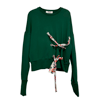MSGM Yeşil Çiçek Desenli Bağcık Detay Sweatshirt - L