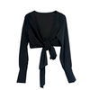Simone Siyah Mat Saten Crop Bluz - S