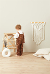 Baby Joko - Unisex Çocuk Yumuşak Fitilli Kadife Bağlamalı Yandan Cepli Kahverengi Tulum