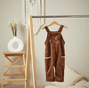 Baby Joko - Unisex Çocuk Yumuşak Fitilli Kadife Bağlamalı Yandan Cepli Kahverengi Tulum