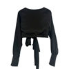 Simone Siyah Mat Saten Crop Bluz - S