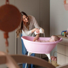 OKBaby Bebek Banyo Seti Banyo Seti Bella Bebek Banyo Seti Dijital Termometreli Çift Yönlü Bebek Küveti & Splash Bebek Duşu K. Beyaz