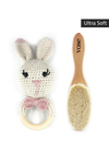Vose 2′li Set Ahşap Yumuşak Bebek Saç Fırçası & Amigurumi Çıngıraklı Diş Kaşıyıcı Rose