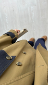 Denim Detaylı Trenç Haki