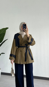Denim Detaylı Trenç Haki