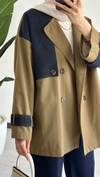 Denim Detaylı Trenç Haki