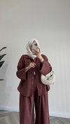 Ham Keten Pantolonlu Takım | Bordo