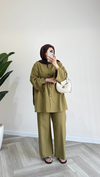 Mirya Basic Keten Takım | Yağ Yeşili