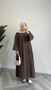 Premıum Oversize Keten Elbise | Kahverengi