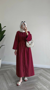Sofia Premium Keten Elbise | Bordo
