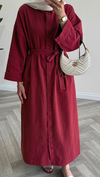 Sofia Premium Keten Elbise | Bordo