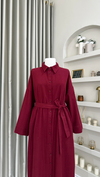 Sofia Premium Keten Elbise | Bordo