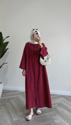 Sofia Premium Keten Elbise | Bordo