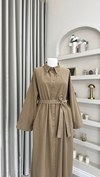 Sofia Premium Keten Elbise | Soft Haki