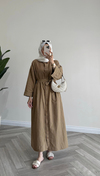 Sofia Premium Keten Elbise | Soft Haki