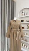 Sofia Premium Keten Elbise | Soft Haki