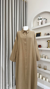 Sofia Premium Keten Elbise | Soft Haki