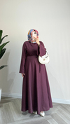 Volanlı Keten Elbise | Bordo