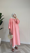 Yırtmaçlı Çizgili Tunik | Ekru - Pembe