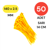 Plastik Kablo Bağı Klipsi Cırt Kelepçe 140 mm X 2.5 mm Sarı 50 Adet