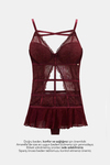 AMARELLEDesteksizRoma Bordo Balenli Dantel Detaylı Babydoll
