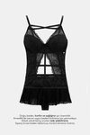 AMARELLEDesteksizRoma Siyah Balenli Dantel Detaylı Babydoll