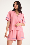 Dream Pembe Viskon Kumaş Kısa Kollu Şortlu Düğmeli Pijama Takım